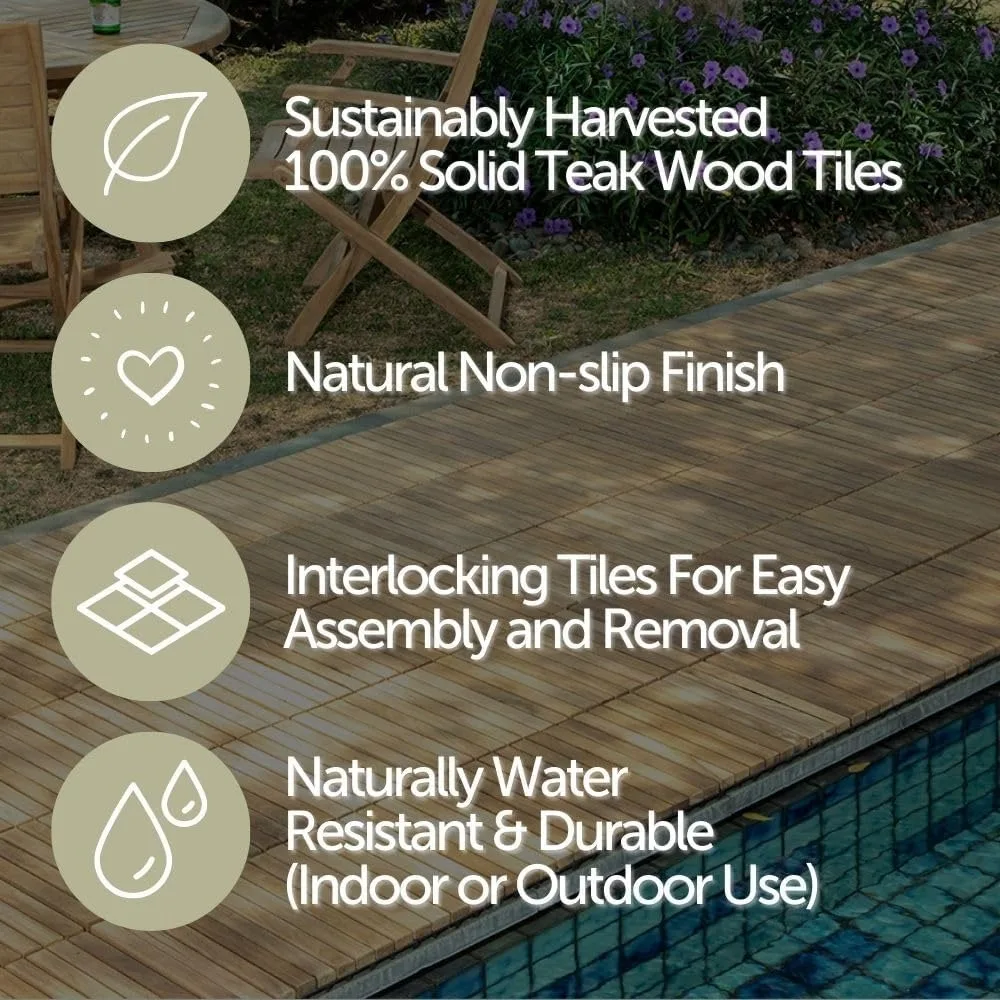 Nordic Style Teak Wood Interlocking Tiles - Wooden Tile Floor Set for Indoor and Outdoor Use - Perfect for Sauna, Patio, Deck