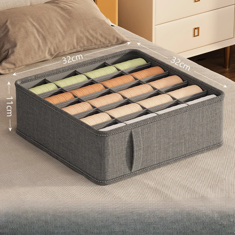 1pc Dark Grey Underwear Storage Box Socks Underwear Storage Drawer Division Multifunctional Household Wardrobe Classification