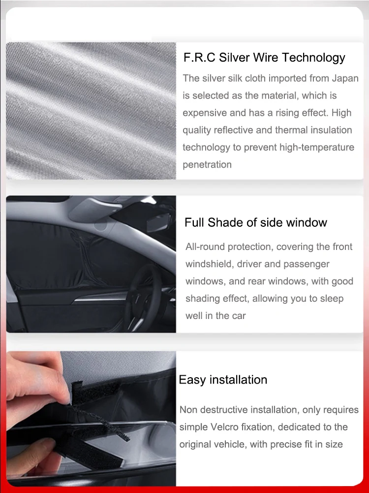 Silver Coated Cloth Sun Shade for Tesla Model 3 Y 2020-2023 Side Window Privacy Sunshade Blind Shading for Camping Accessories