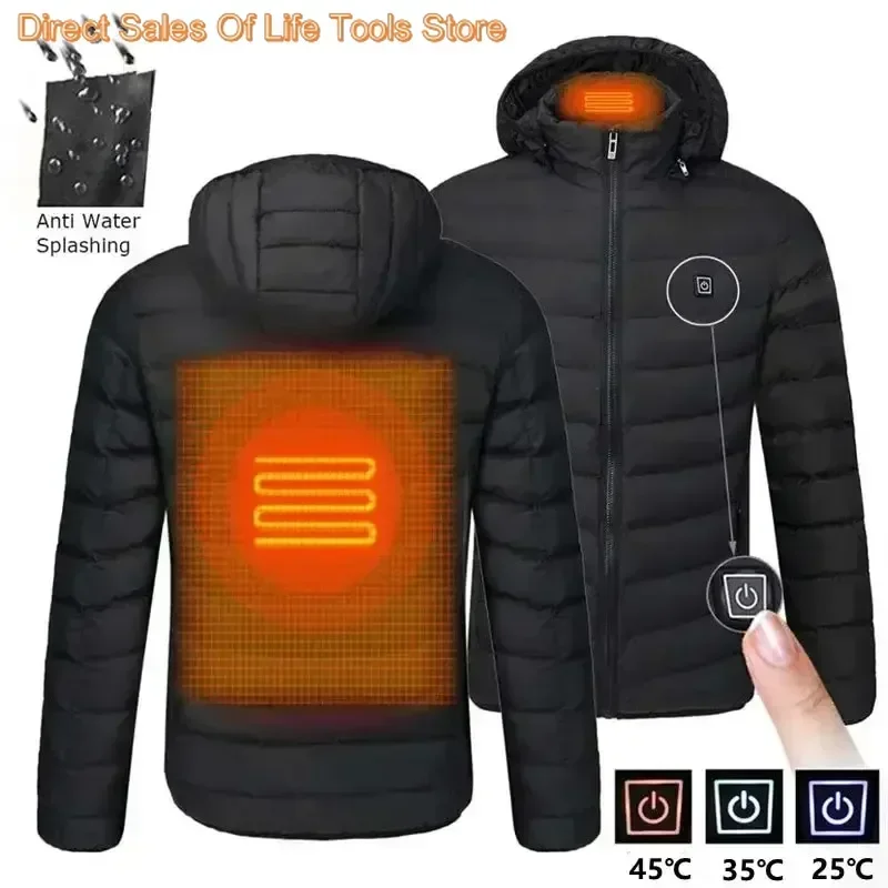 9/21 Bereiche Beheizte Jacke Winter Warme Weste USB Herren Heizjacke Beheizte Weste Mantel Jagd Wandern Camping Outdoor Männliche Kleidung
