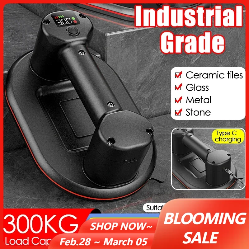 300KG Load Industrial Grade Electric Vacuum Suction Cup Heavy Duty Vacuum Lifter for Granite Tile Glass Stone 4000mAh Battery