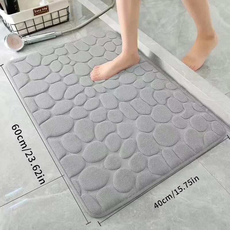 Cobertor de banho de espuma de memória em relevo seixo absorvente antiderrapante tapete interno para porta de banheiro