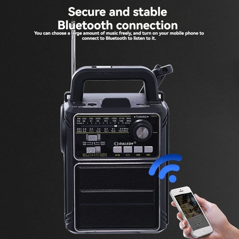 비상 FM 라디오 휴대용 태양열 충전 야외 캠핑 라이트 과체중 저음 모노 USB 포트 내장 스피커