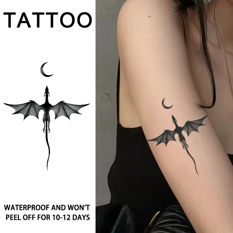 1 Stück Drachen und Mond wasserdichte temporäre Tattoo-Aufkleber, langlebig, wasserdicht für ein bis zwei Wochen, geeignet für Arm, Bein.