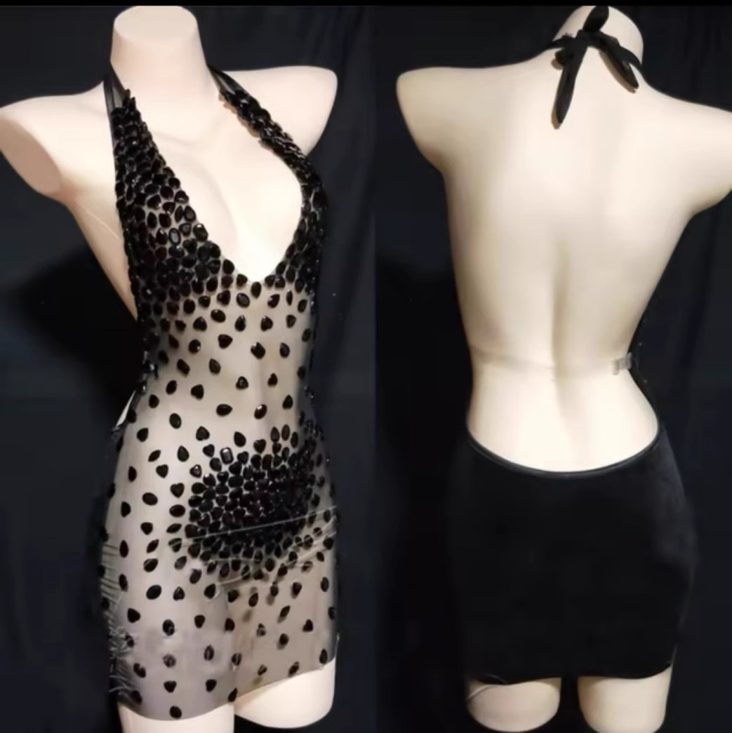 Luxe strass galajurk dames halter patchwork mini elastische verjaardagsfeestje nachtclub glanzende jurk