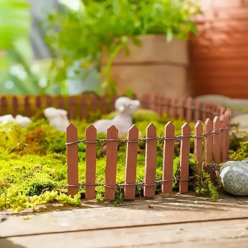 1pc ミニフェンス、庭と盆栽の装飾おとぎ話の庭のフェンス木製装飾、DIY HandicraftProject ミニピケットフェンス