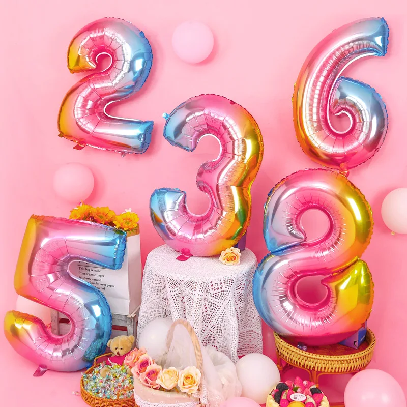 Palloncini foil digitali da 16/32/40 pollici Oro rosa Argento Gradiente Numero 0-9 Festa di compleanno Decorazione di nozze Baby Shower Globos