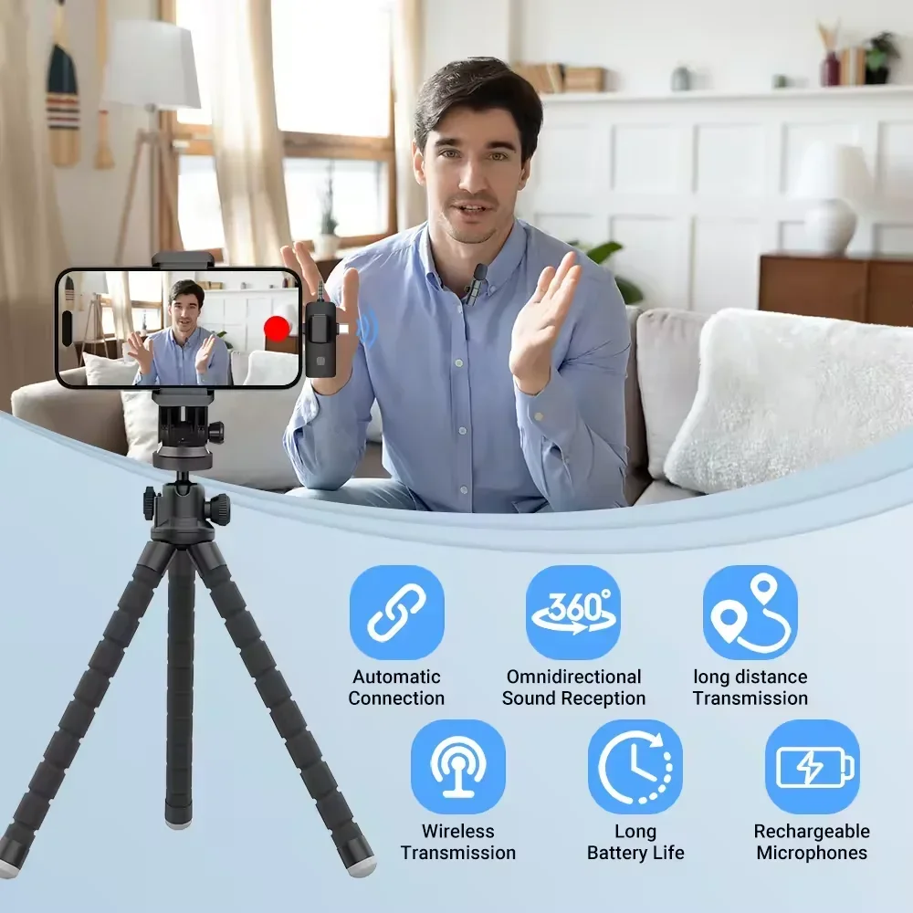 Basix Mini Lavalier Microphone Portable Audio Video Recording Mini Wireless Microphone for IPhone TypeC ipad Phone Microphone