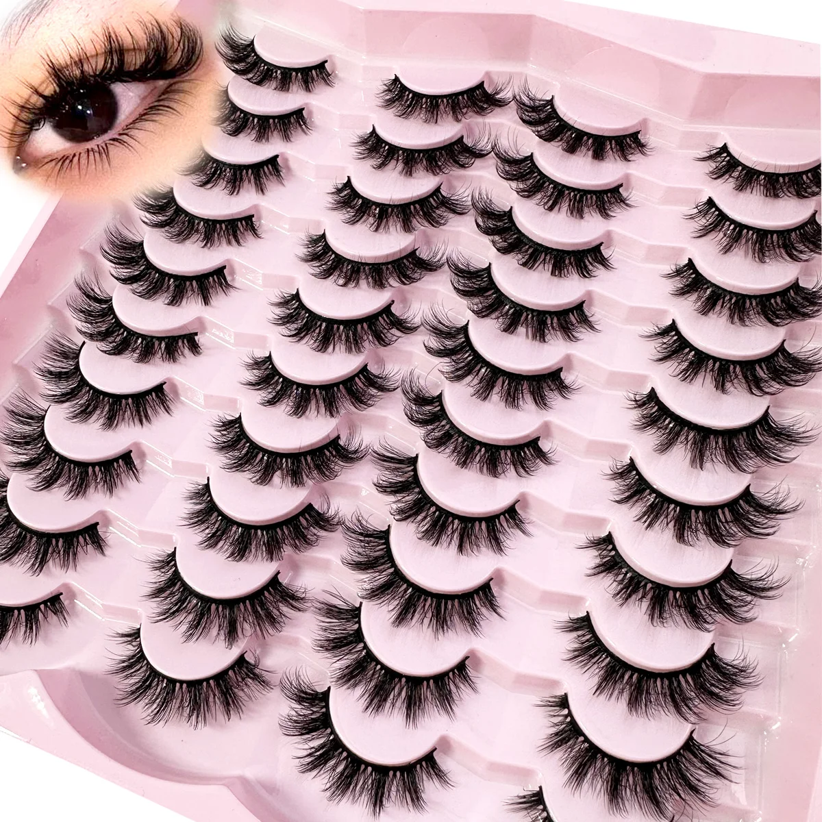 20 pares de pestañas esponjosas 5D, pestañas rizadas D, pestañas gruesas de ojo de gato, suaves y tenues, volumen 8D, extensión de pestañas postizas, maquillaje