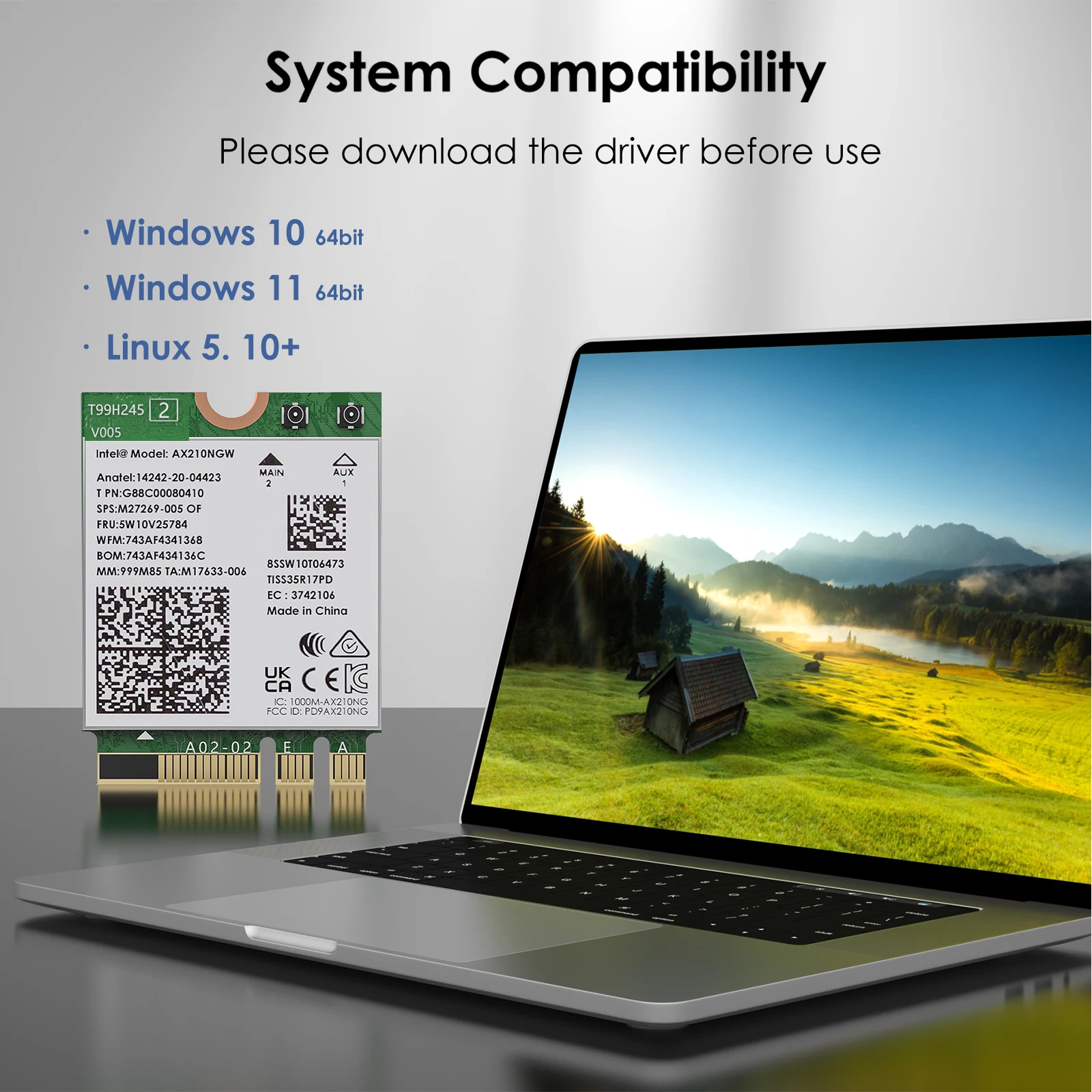 WAVLINK WiFi 6E беспроводная карта Intel AX210 трехдиапазонный 5400 Мбит/с 2,4 ГГц/5 ГГц/6 ГГц сетевой адаптер Bluetooth5.3 WiFi модуль для ноутбука