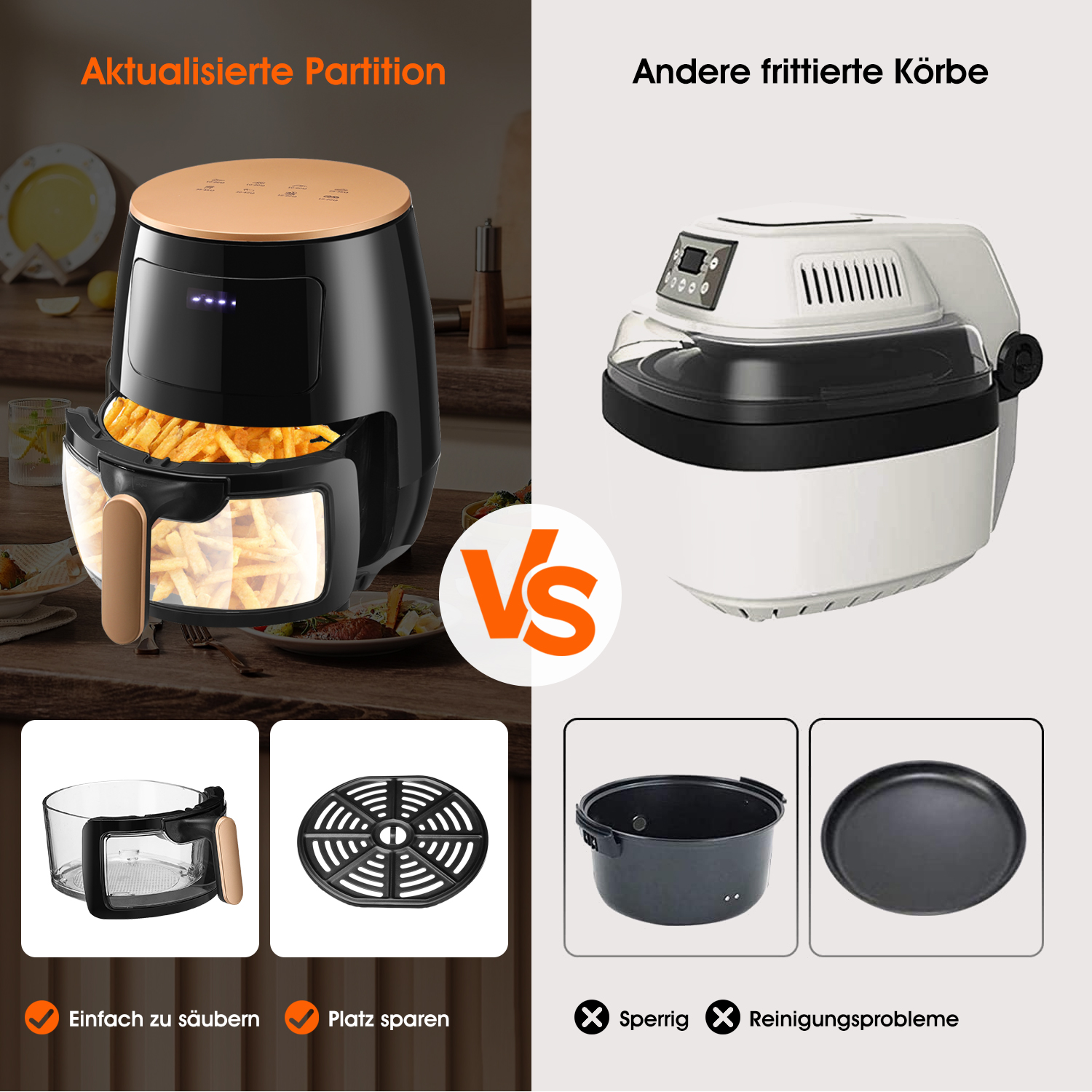 Heißluftfritteuse 6L Friteuse Heissluft ohne Öl XL, Air Fryer mit Sichtfenster LED-Touchscreen, 8 Programmen luftfritteuse 1400W, Einstellbare Temperaturregelung Gute Grillergebnisse