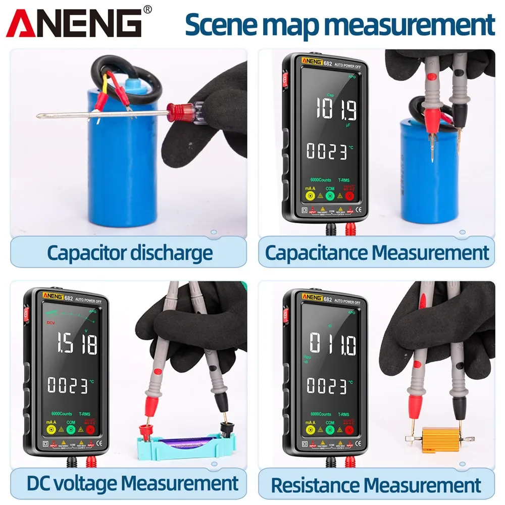 VA Reverse Display Non-contact Multimeter ANENG 682 AC/DC Current Voltage Capacitance Resistance USB Rechargeable NVC Induction