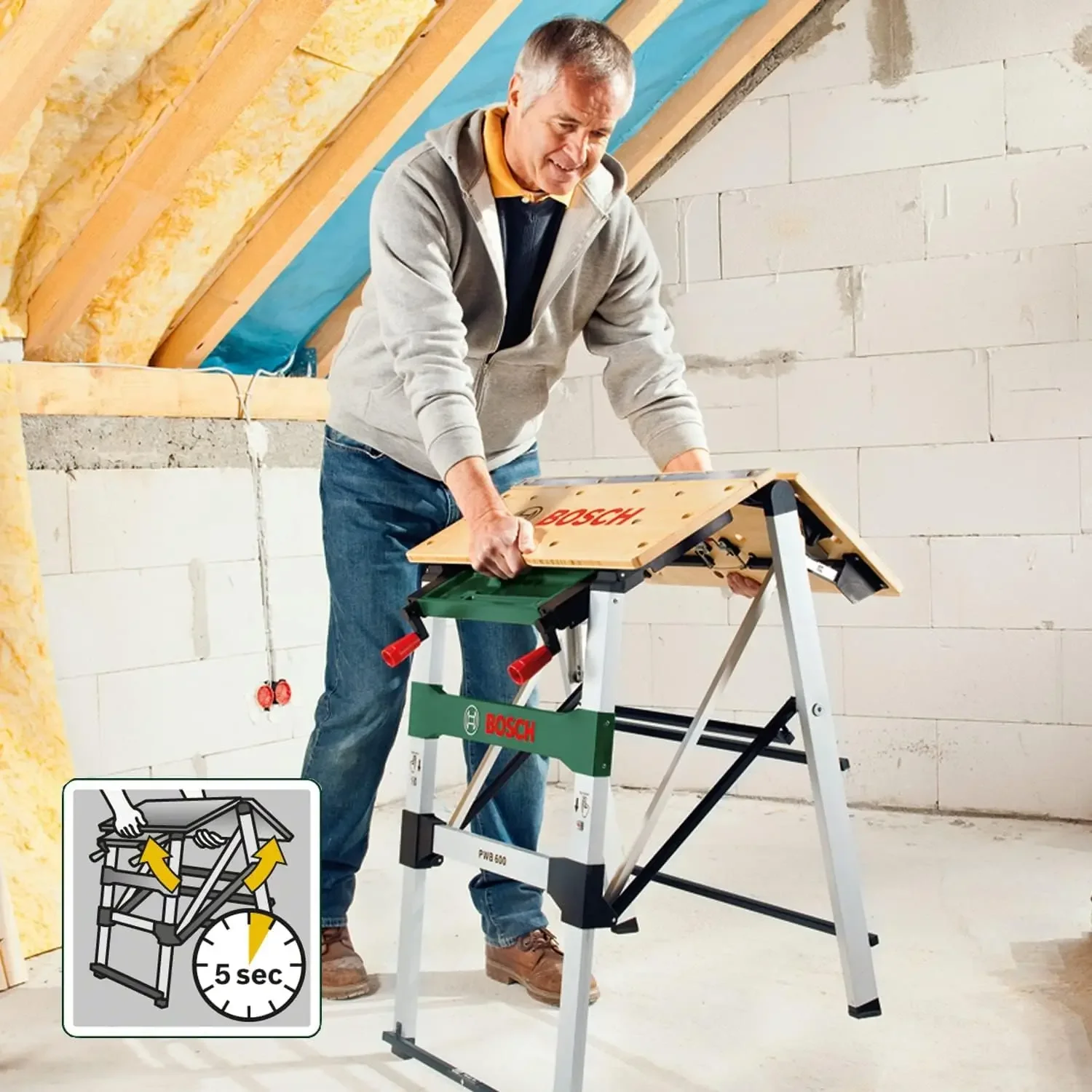 Bosch Arbeitstisch PWB600 (4 Spannbacken, Karton, max. Tragfähigkeit: 200kg)