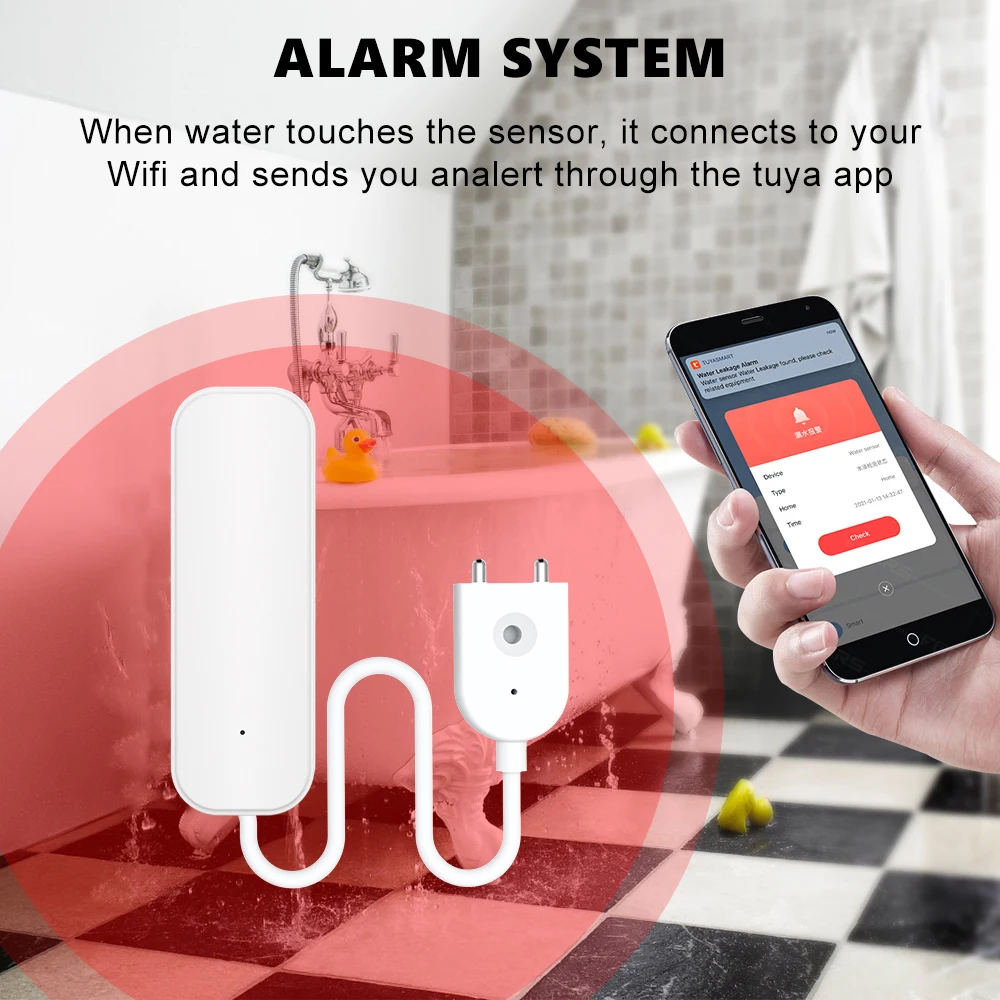 Capteur de niveau d'eau WiFi Tuya, alarme de fuite, détecteur de fuite d'inondation, vie à domicile intelligente, alarme de débordement d'eau, système de sécurité