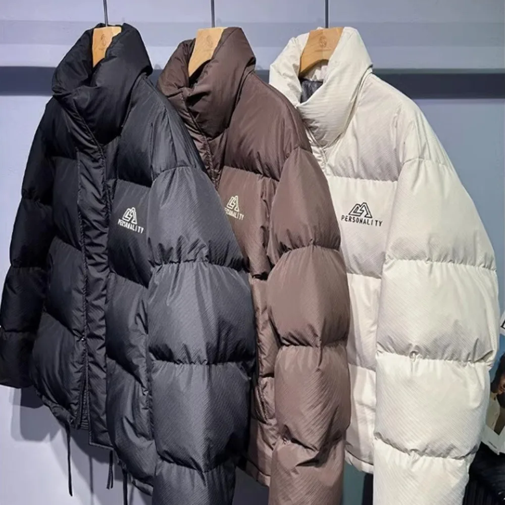 Autumn Winter Stand Up Down Jacket For Men High Street Loose Windproof Keep Warm White Duck Down Jackets And Coats
