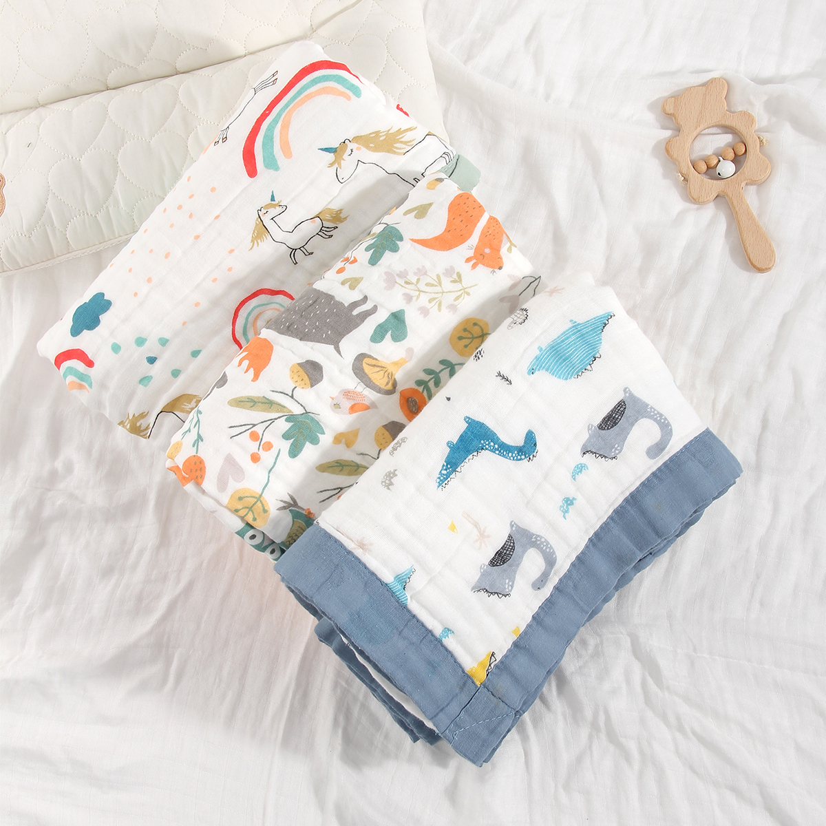 Babydecke aus Baumwolle, 6-lagig, Cartoon-Stil, reine Baumwolle, für Neugeborene, Jungen und Mädchen, Bettwäsche, Decke