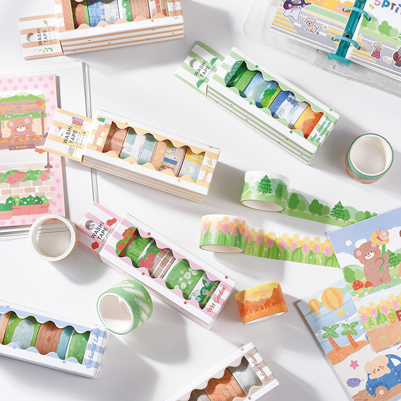 装飾的な粘着テープのセット,4ロールの基本的な和紙テープのセット,アルバムや文房具用