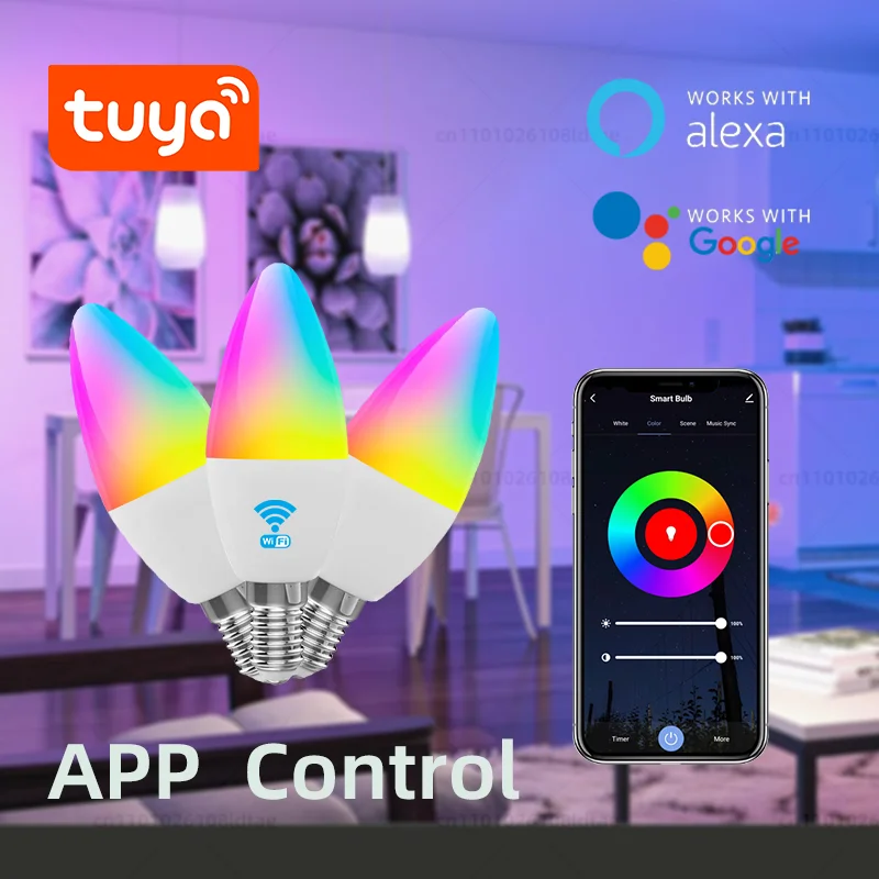 Tuya WiFi Smart LED Lampadina E14 Luce di candela 220V 9W 7W 5W RGB Lampada dimmerabile APP Controllo vocale Funziona con Alexa Google Home