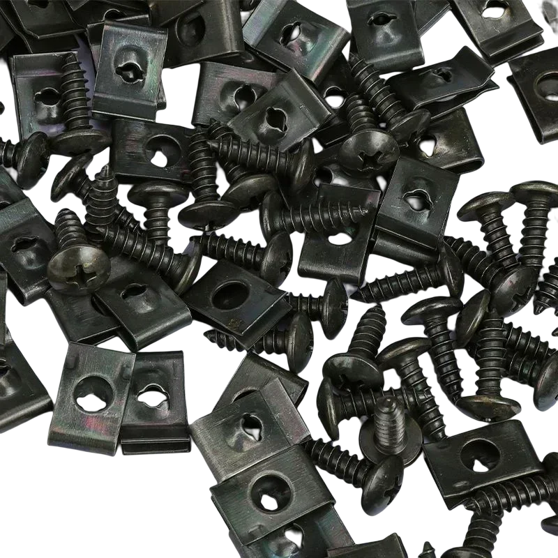 100pcs โลหะตัวยึดสําหรับ Auto Ushaped คลิปสกรูรถจักรยานยนต์ Anti Rust ป้องกันคลิปสกรูคลิปแผ่นเหล็ก