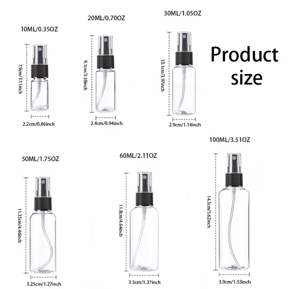 10PCS 10/20/30/50/60/100ML Refillable Transparent Plastic Perfume Atomizer Empty Plastic Spray Bottles Protable Travel Bottles