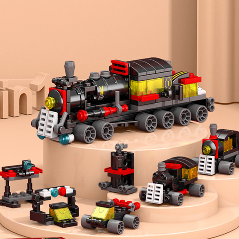 Nuevo DIY 6 en 1 vía de tren Robot helicóptero vehículo Kit de bloques de construcción niñas ladrillos película modelo niños juguete