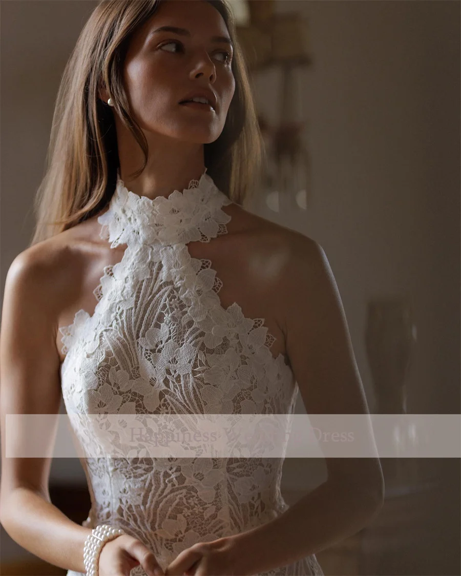 ที่กําหนดเอง Halter คอคุณภาพสูงลูกไม้ชุดแต่งงานเงือก Backless Zipper Custom ชุดเจ้าสาว vestido de novia