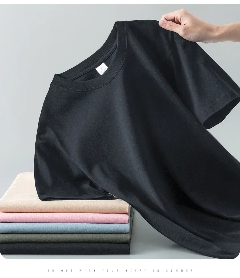 100% cotton heavy t-shirt summer solid color 230 g men's white casual all-match round neck fall shoulder short sleeve