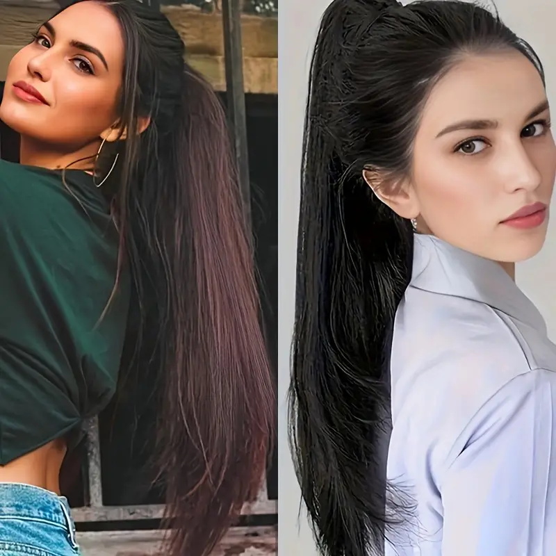 Synthetische lange, gerade, leicht verzogene Pferdeschwanz-Klauen-Clip-in-Haarverlängerung, hitzebeständiges Haarteil für Frauen