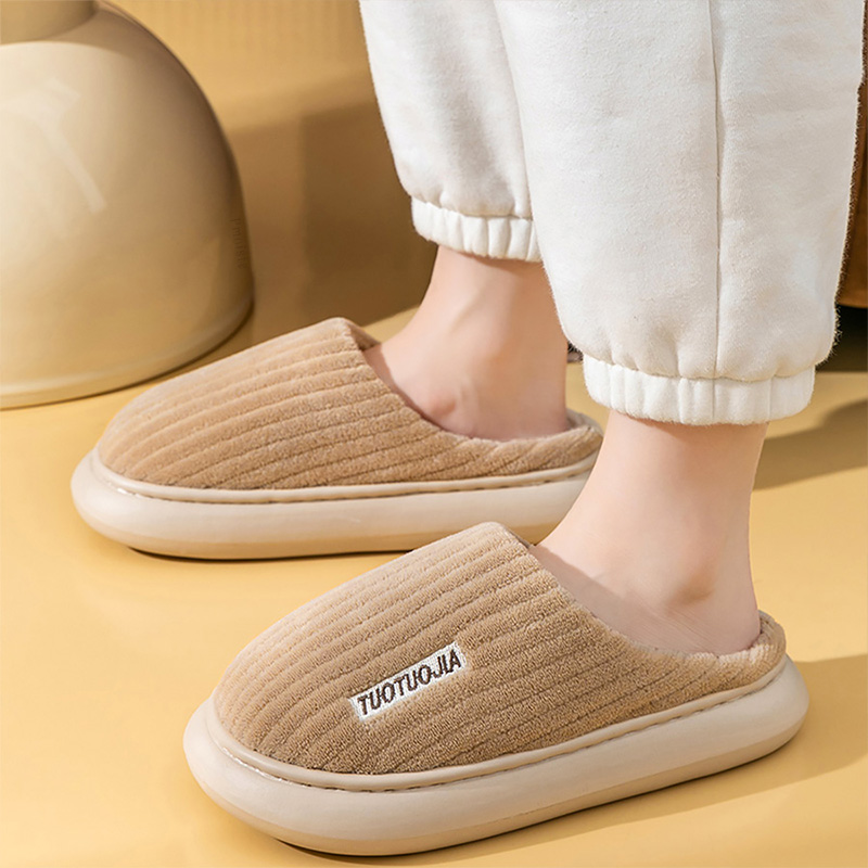 คู่รองเท้าแตะในร่ม Stripe Fluff หน่วยความจําโฟม Fluffy Eva Anti-skid Soft Heel Non Slip รองเท้าแตะ Plush ผู้หญิงฤดูหนาว Houseshoes