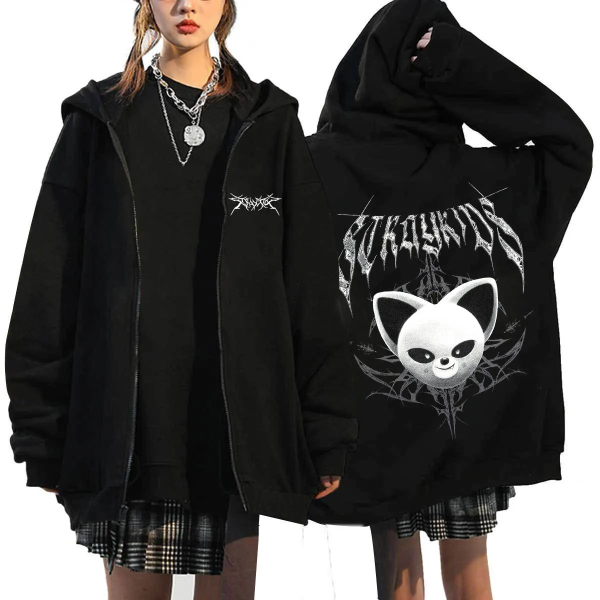 KPOP DominATE Tour Merch FELIX HAN BANGCHAN CHANGBIN HYUNJIN SEUNGMIN LEE KNOW Impressão de desenho animado Zip Up Moletom com capuz feminino/masculino