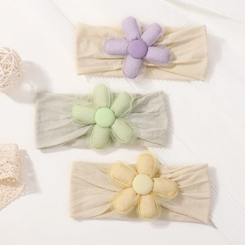 1pc bebê náilon lenço astique adequado recém-nascido menina flor artesanal bandana elástica hairband turbante criança acessórios de cabelo