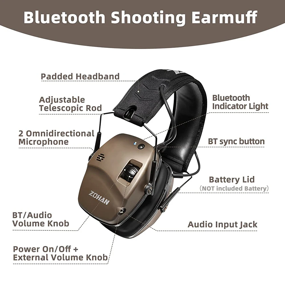 ZOHAN 5.0 Bluetooth Electronic Tactics Shooting Earmuffs Hearing Protection Anti-Noise Sound Amplification For Hunt Shoot Range