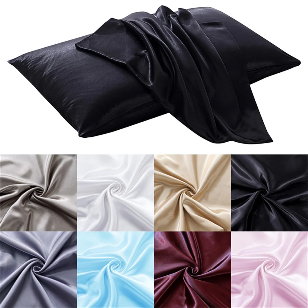 1 PC จําลองผ้าไหมเรียบธรรมดาปลอกหมอนนุ่มสองด้านสีขาวสีดําสีเทาสีกากีสีฟ้าสีชมพูหมอนผิวผ้าปูที่นอน