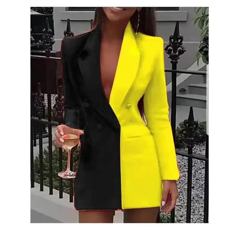 Frauen Blazer elegante Büro Dame Anzug dünne Frühling V-Ausschnitt weibliche Langarm neue Patchwork schlanke ol zweireihigen Mantel