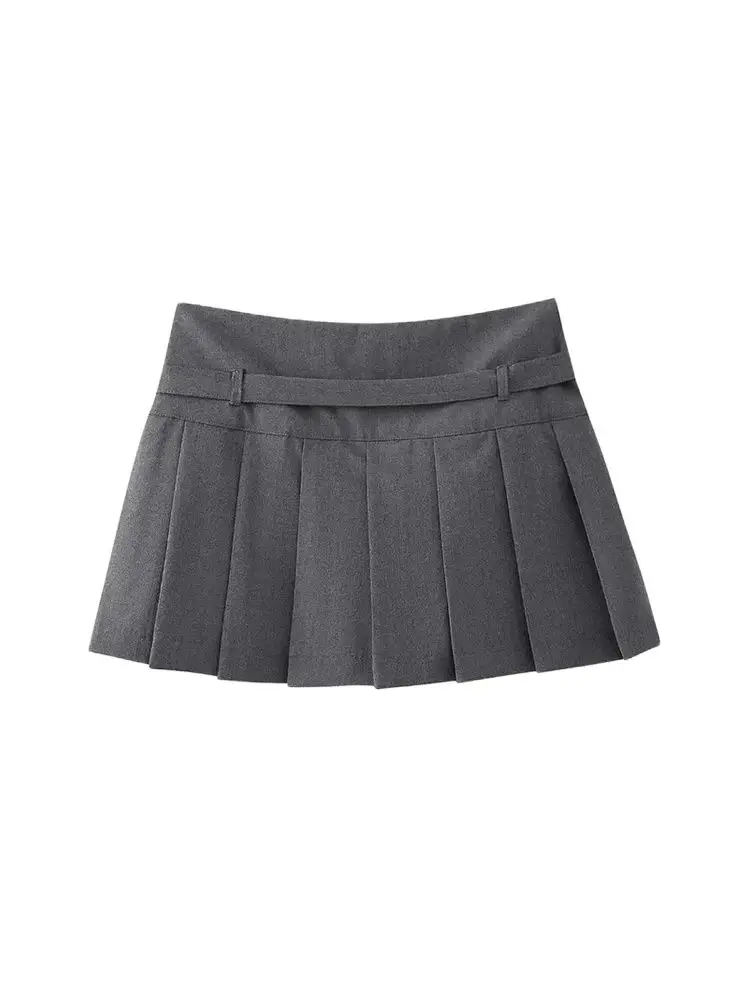 Saias curtas plissadas para mulheres, com cinto, zíper lateral, cintura média, saia feminina, moda