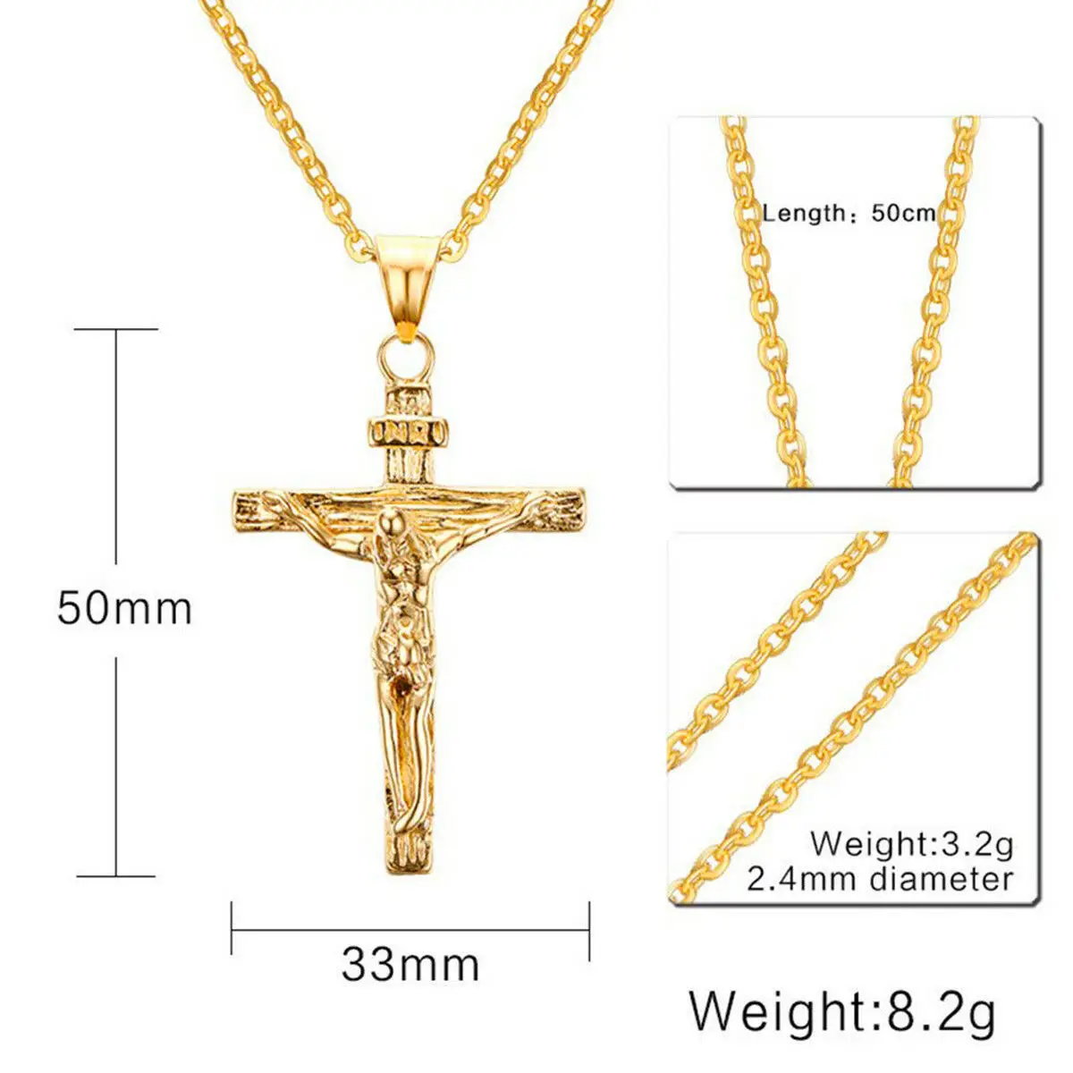 Crocifisso di moda Gesù Cristo Gioielli da uomo Oro Marrone Argento Colore Ciondolo croce in metallo con collane a catena al collo per le donne