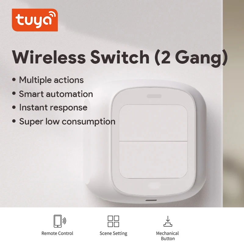 Tuya Wifi Zigbee 2 Gang inalámbrico remoto de mano interruptor de escena controlador de botón alimentado por batería automatización dispositivo de Control de aplicación