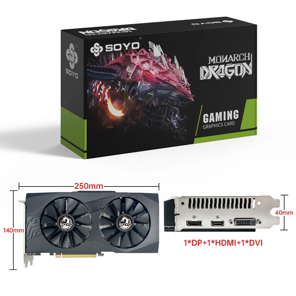 Soyo original radeon rx580 8g placas gráficas gddr5 memória placa de jogos de vídeo pcie3.0x16 hdmi dp dvi para computador desktop amd