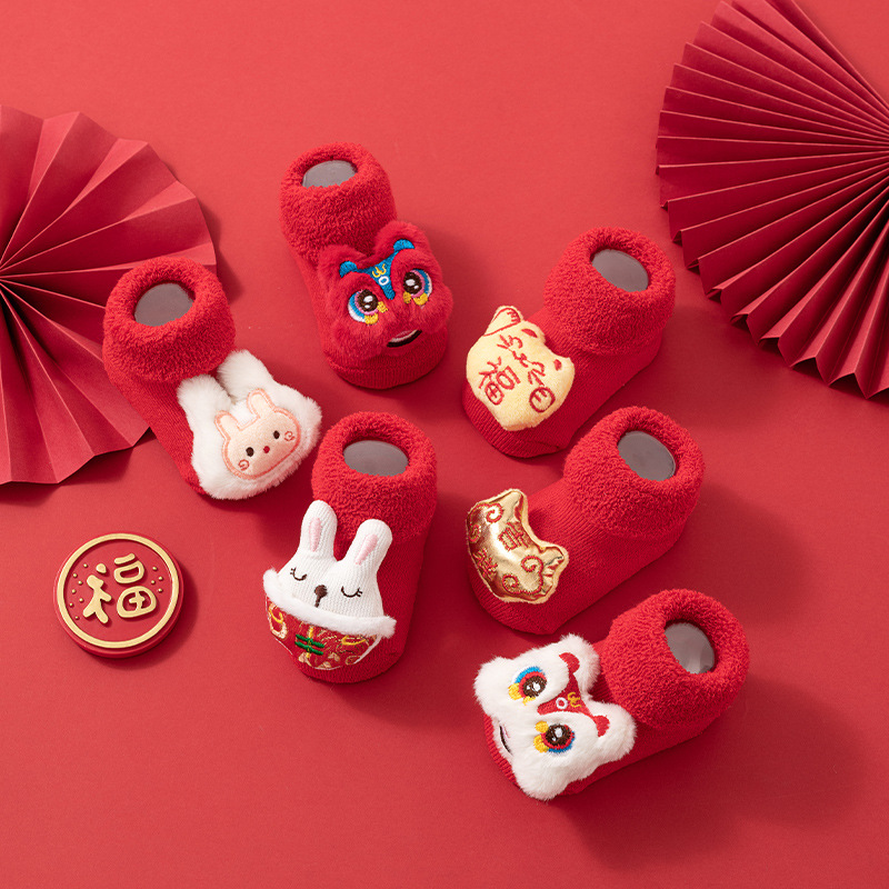 Зимние толстые детские носки Pink Swan от 0 до 3 лет для девочек и мальчиков, детские рождественские новогодние носки, противоскользящие хлопковые короткие носки для новорожденных