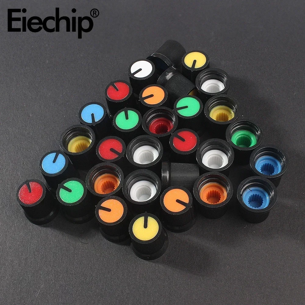 30 Stück AG3 AG2 Drehschalter-Knöpfe, sortiertes Set, 6 Farben WH148 Potentiometer-Knopf, DIY-Lichtdimmer, Lautstärkeregler-Knopf-Kappen-Set