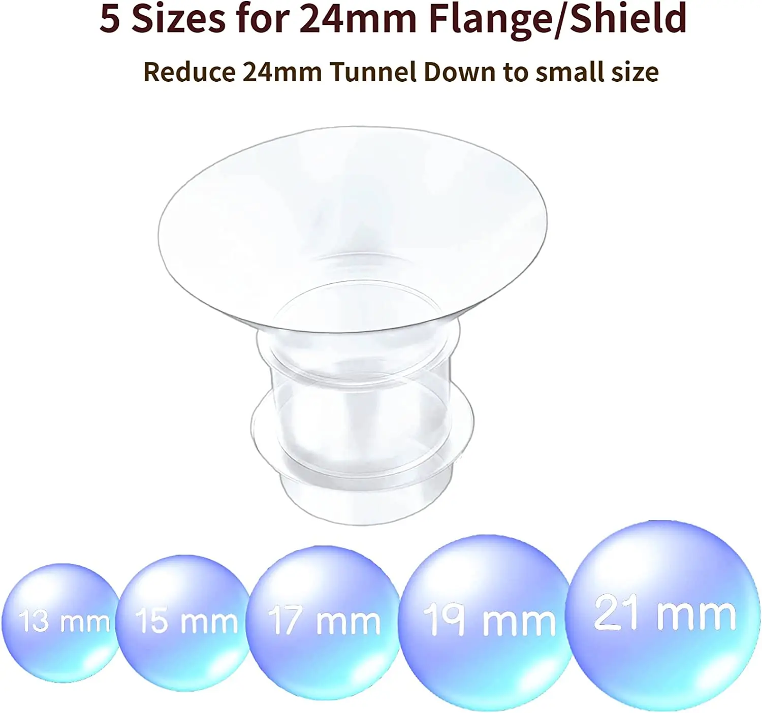Flange Inserts 13/15/17/19/21mm 10PC,Compatible with Medela/Momcozy/Spectra/YOUHA/XIMYRA S9/S12 24mm Shields/Flanges