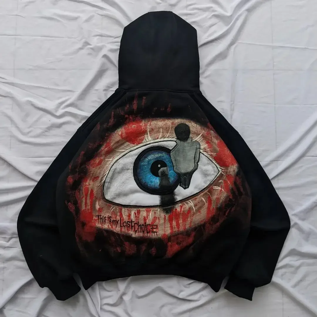Y2k American Eye Patchwork Hoodie neue y2k Harajuku Street Trend Nische dunkle Retro lässig Langarm Sweatshirt Dämon