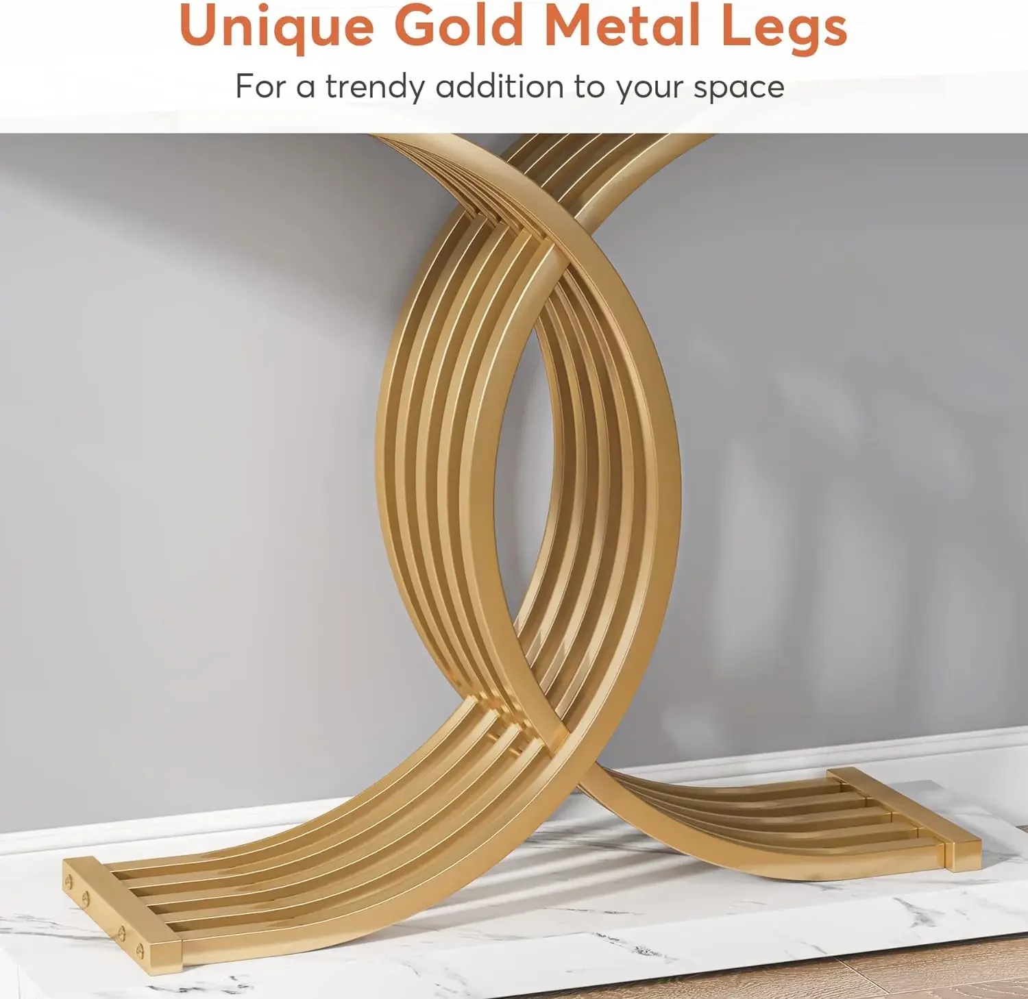 Tavolo da ingresso Tribesigns Gold, divano moderno in legno stretto in finto marmo consolle da 39 pollici con gambe geometriche in metallo