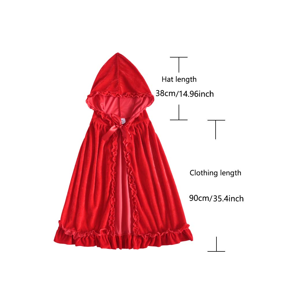 Fantasia de capa de chapeuzinho vermelho de renda de veludo, chapéu de dramatização para meninas, adequado para Halloween e Natal, capa de cosplay