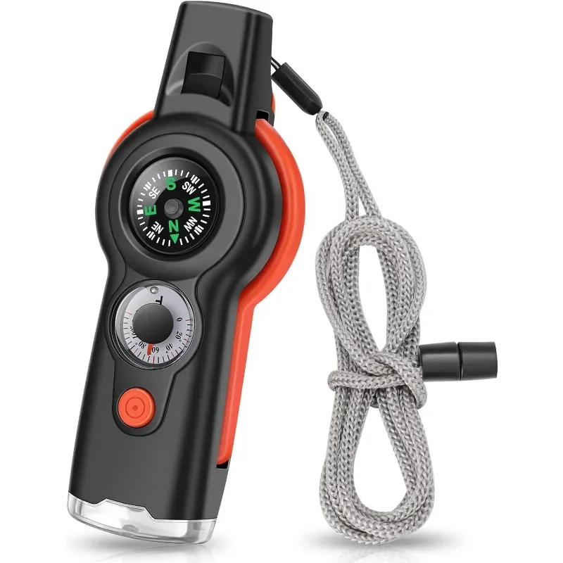 7 em 1 função de sobrevivência de emergência apito ao ar livre multifuncional apito de sobrevivência com cordão bússola lanterna acampamento caminhada