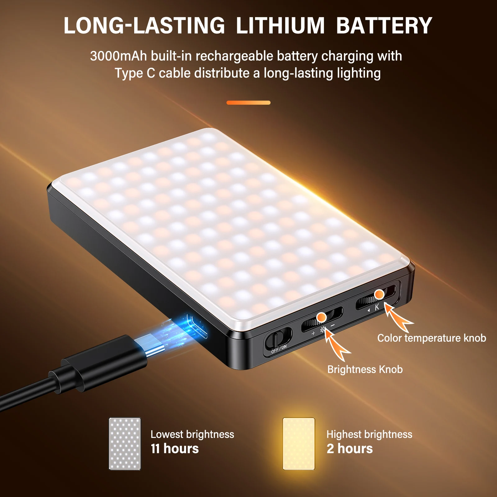 ST-120 Luz de vídeo LED Luz de relleno Recargable 3000 MAh Ajustado 3 modos de luz CRI95 Mini luz portátil para selfies 2500-9000K