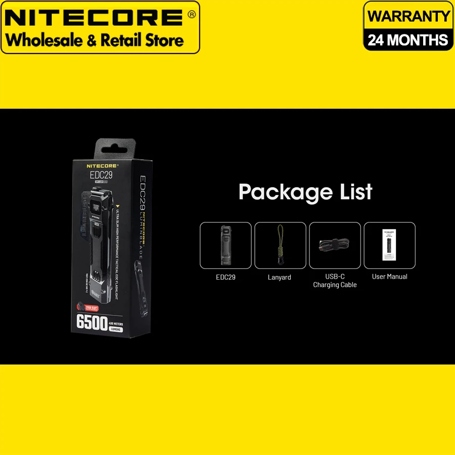 Tactical Search Light NITECORE EDC29 6500 Lumens Ultra Slim High Performance EDC Flashlight Built-in 2500mAh Li-ion Battery
