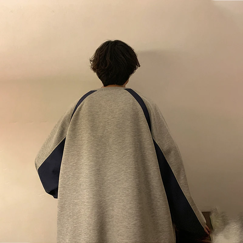 American High Street 편지 인쇄 스웨트 남성 가을 대형 Colorblock 풀오버 후드 Y2K Vintage Sudaderas Para Hombres
