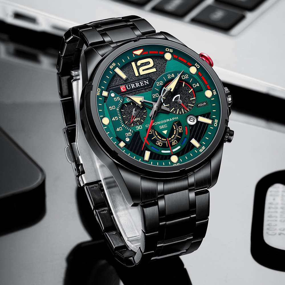 Reloj de pulsera de cuarzo para hombre, cronógrafo, correa de acero inoxidable, relojes deportivos de moda para hombre, manecillas luminosas, reloj Masculino fresco