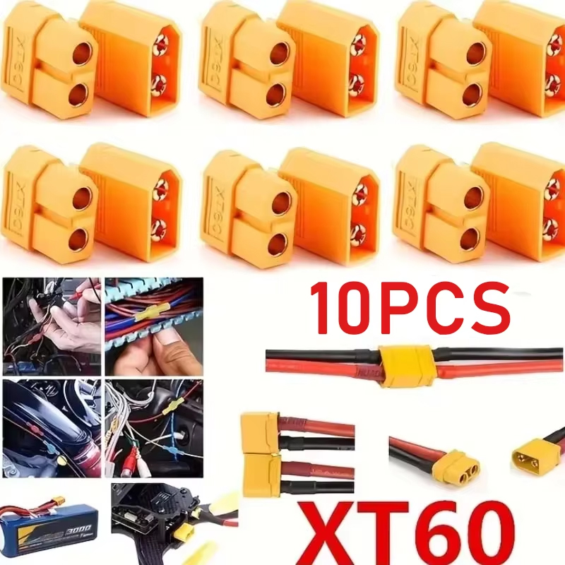 10 peças conector de bateria xt60 plugue macho conector banhado a ouro peça de conexão diy para acessórios de drone de aeronave rc